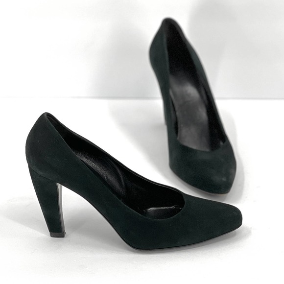 PRADA Shoes Womens 37 Green Calzature Donna Suede Comma Heel Almond Toe Pump - Picture 2 of 10